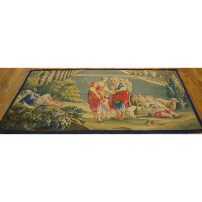 Small Horizontal Antique Mid-18th Century French Pictorial Pastoral Scene Wall-Hanging Tapestry