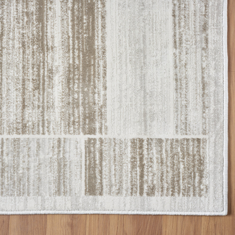 Huseman Beige Cityscape Block Area Rug, Rectangle 7'7" x 9'6"