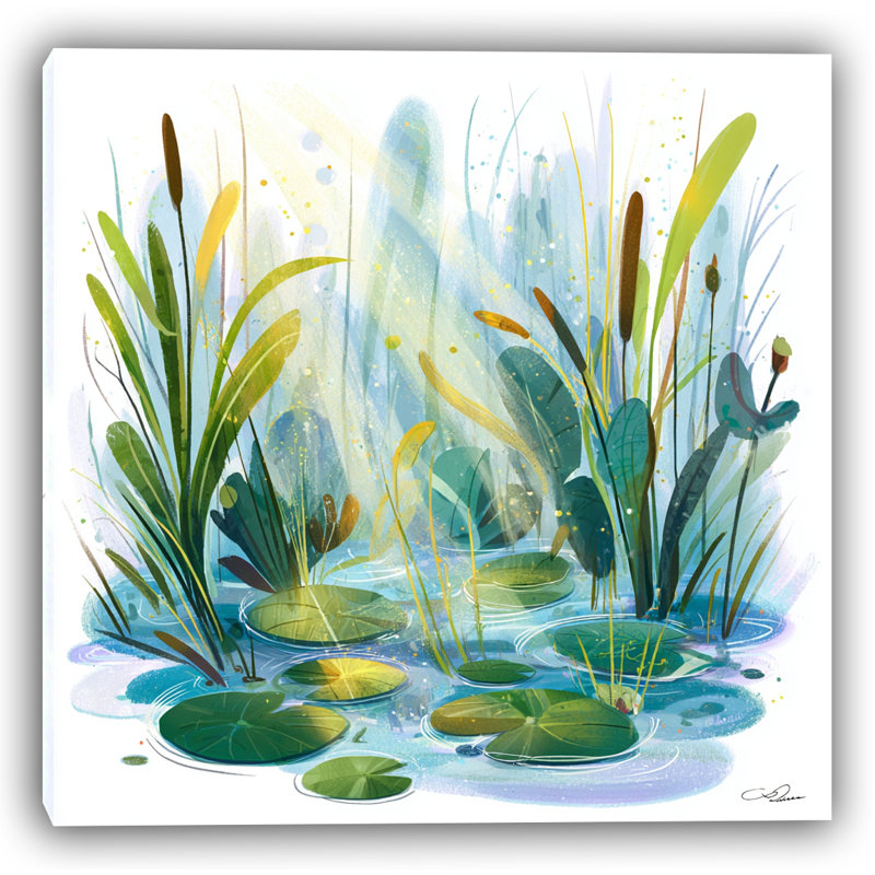 "Sunlit Pond Whispers", art mural sur toile tendue, H 30 po x l 30 po