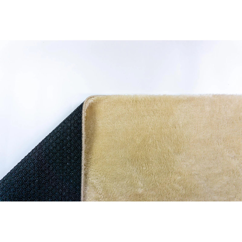Rother Beige Machine Washable Non-Slip Soft Shaggy Rug, Rectangle 3'4" x 5'11"