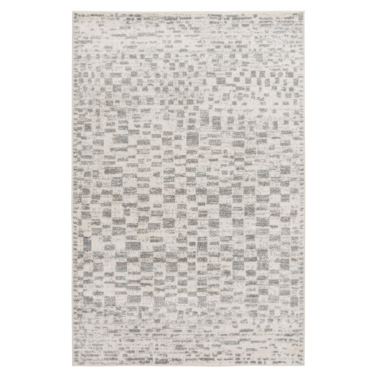 Bungalow Rose Magaw Gray/White Abstract Checker Indoor Polypropylene/Polyester Area Rug