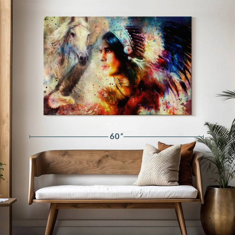 Lelar American Indian Warrior, 34" H x 51" W