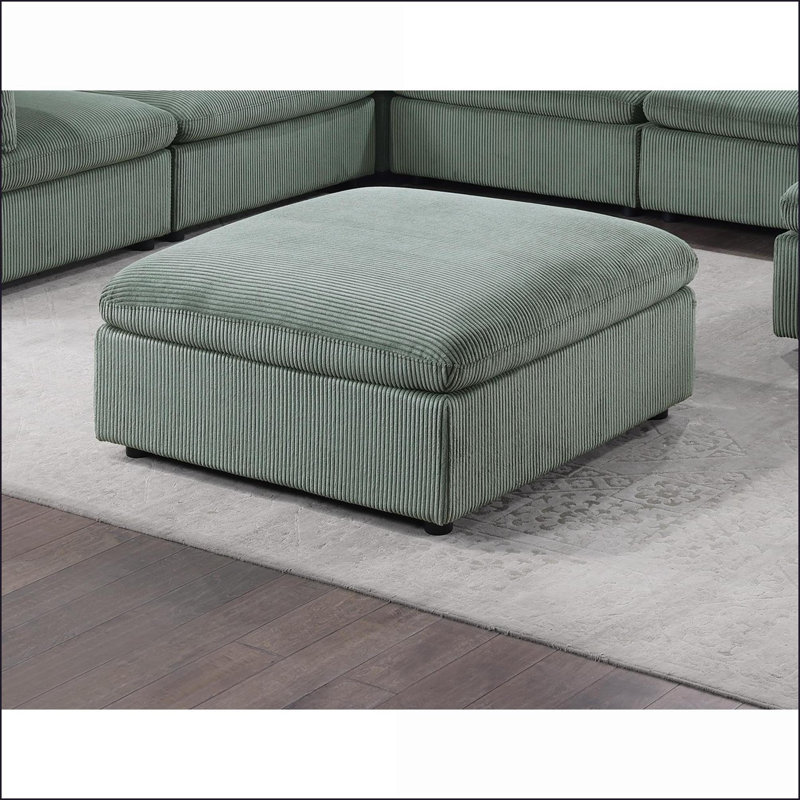 Ottoman Sage Green Corduroy Soft Cushion 39x39x19H | Contemporary | Wood Legs, Sage Green