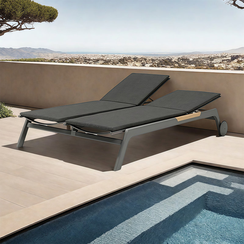 Chaise longue d'extérieur pour piscine, Gris, Gris