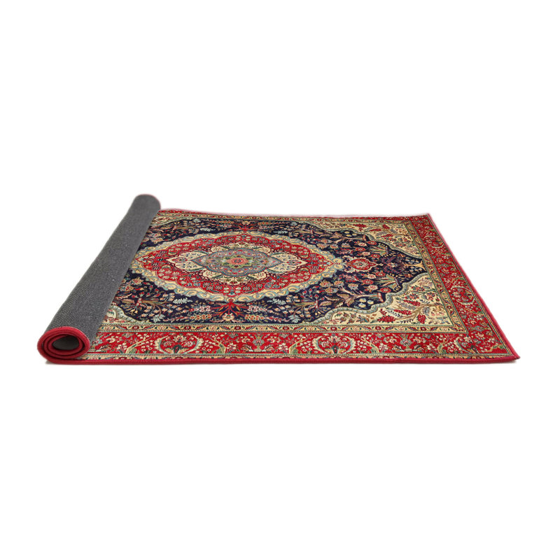 Tapis oriental en laine rouge, Rond 7 pi
