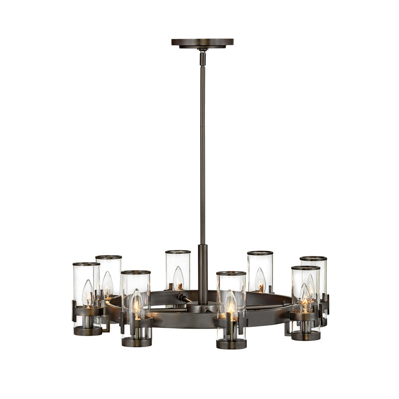 Reeve 8-Light Wagon Wheel Chandelier with Glass Shades, Black Oxide