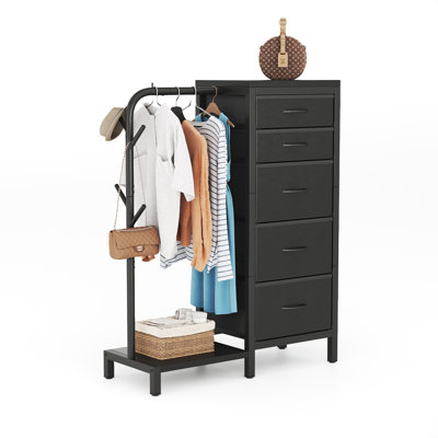 Dresser with Hanging Rack,Extra Large Capacity Drawers with Huge Storage Space, Reversible Dresser for Bedroom with 5 Fabric Drawers & 2 Coat Racks Small Dressers with Clothes Racks,Lockers,Storage Cabinets,Storage Bins,Wardrobe