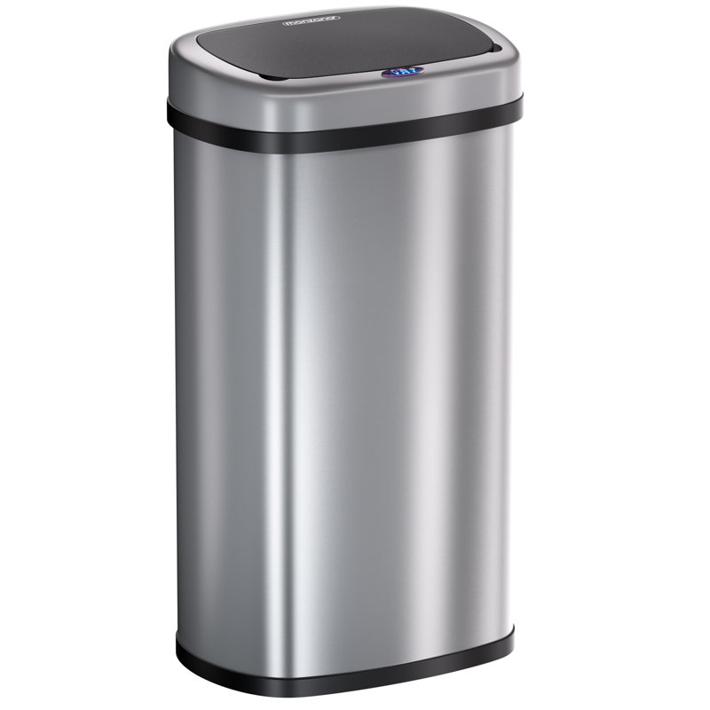 Rontavis Stainless Steel Kitchen Trash Can, 62cm H x 40cm W x 29cm D, Silver/Black