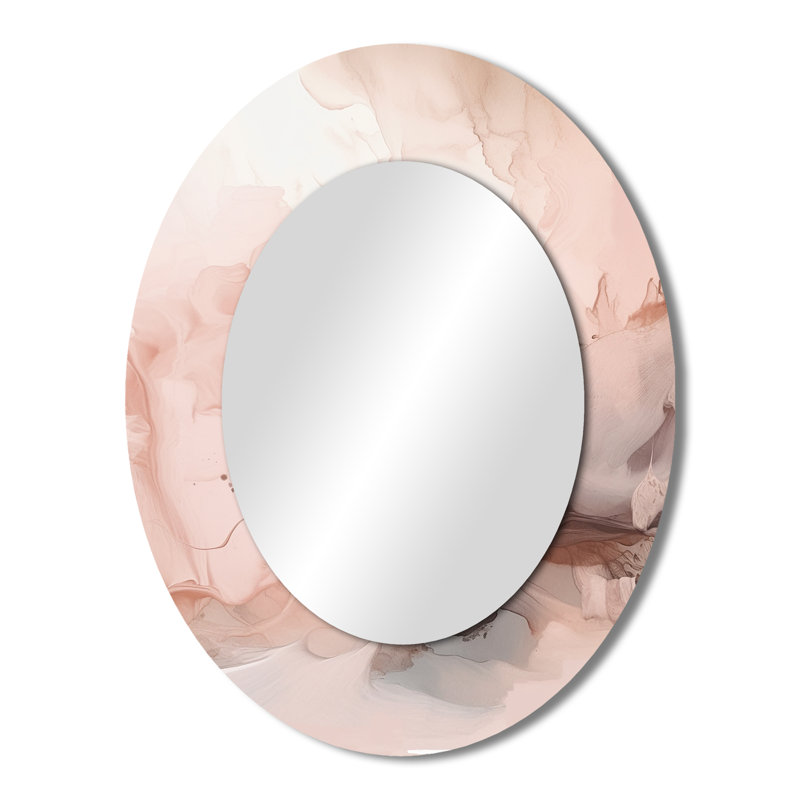 Miroir mural rose délicat abstrait en marbre I - rose moderne, 43 po x 33 po