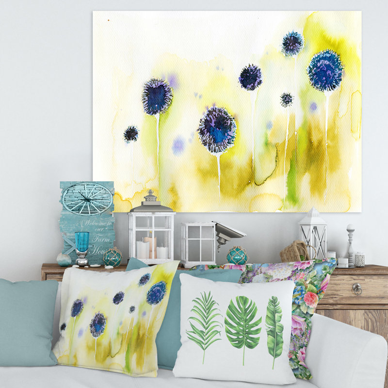 Fleurs bleues dans la prairie - Peinture sur toile, H 24 po x l 32 po x P 1 po, Toile tendue