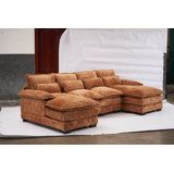 U-shaped Modular Sectional Sofa, 4 Seater Comfy Cloud Couch With 2 Movable Ottoman, Modern Velvet Sofa Sleeper Deep Seat Sofa With Double Cushions & 4 Pillows For Living Room(112"-u Shape)