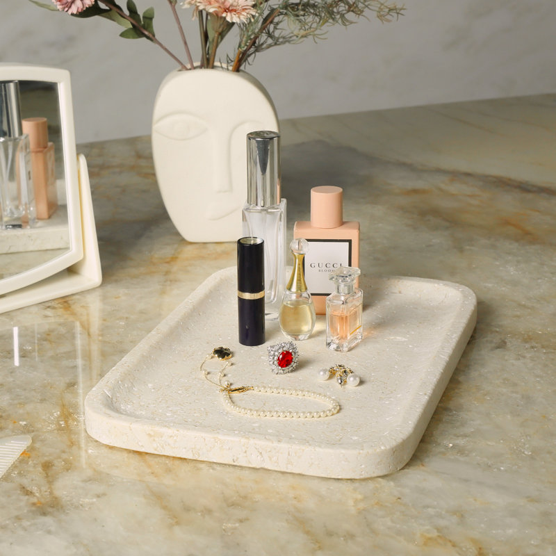 Plateau de toilette en marbre Koville, plateau de rangement en marbre de 30,5 x 20,3 cm pour comptoir de salle de bain, cuisine ou commode