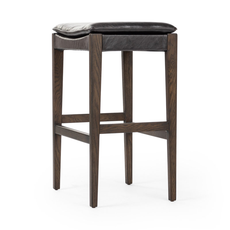 Aya Stool, Bar Stool (30.71" Seat Height), Genuine Leather Sonoma Black