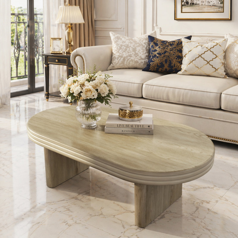 Table basse moderne cannelée ovale, Natural