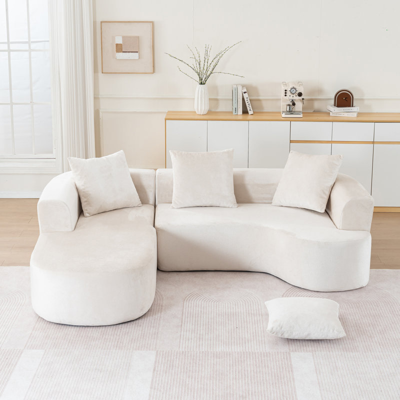 Canapé modulaire en forme de L Boneless avec siège profond et ressorts en spirale, Beige