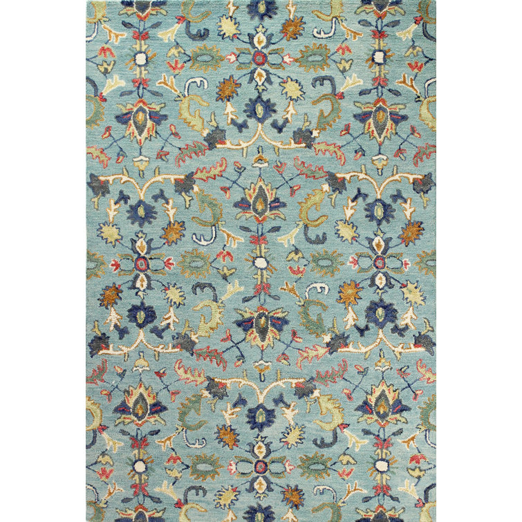 Akhira Floral Hand Tufted Wool/Cotton Area Rug in Light Blue/Rust Lark Manor Rug Size: Round 6