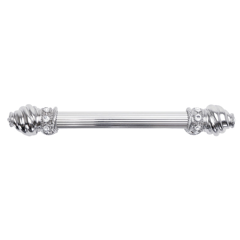 Caché 18 inches c.c. with 5/8 reeded center long pull with 16 rivoli Swarovski Clear Crystals in Satin, 6", Chrome