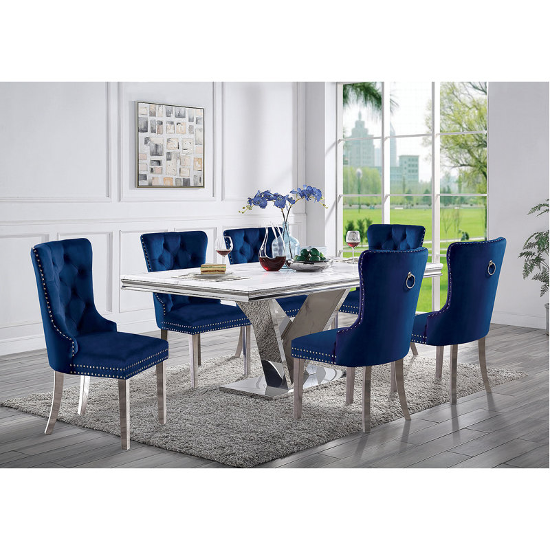 Contemporary Flannelette 2Pcs Side Chairs, Bleu