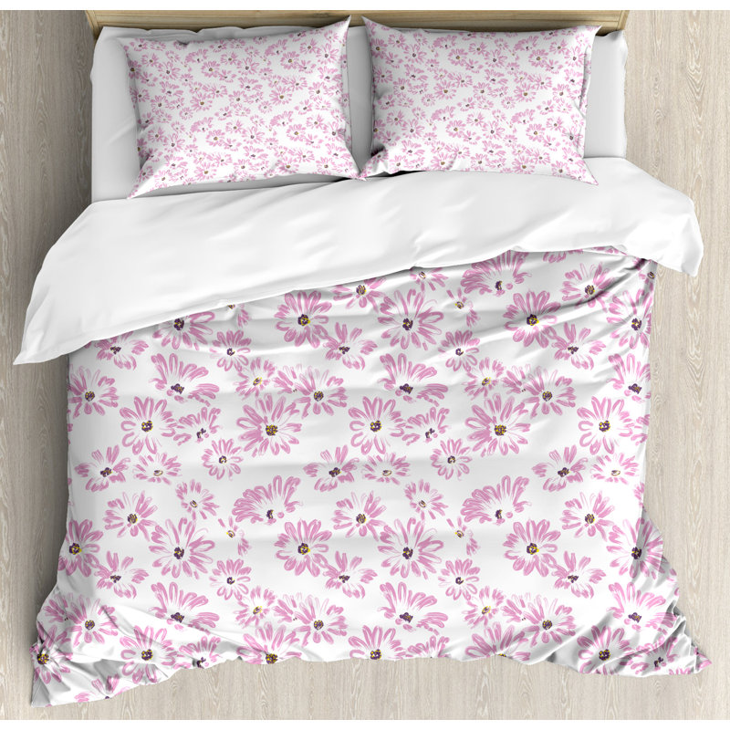 King Size Pale Pink Floral Duvet Cover Set