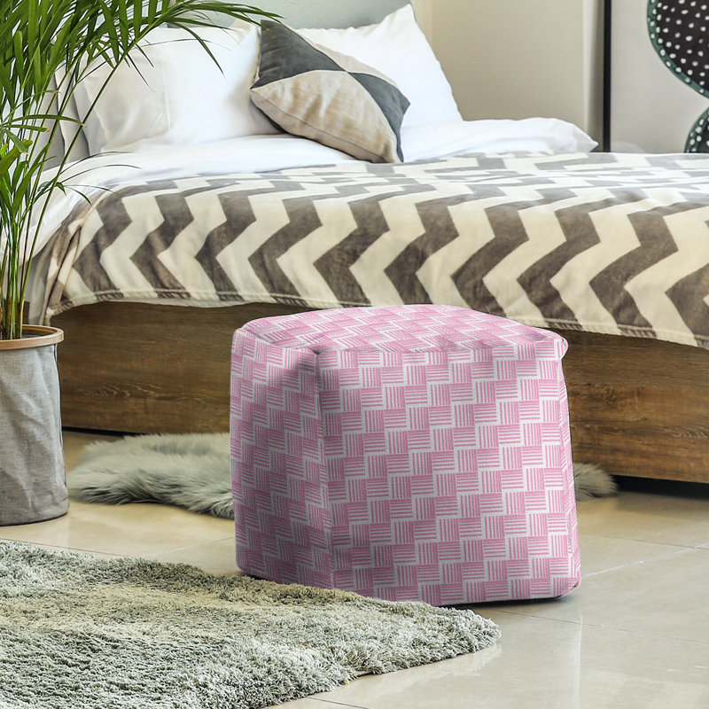 Repose-pieds cubique à rayures classic basketweave, Rose / gris