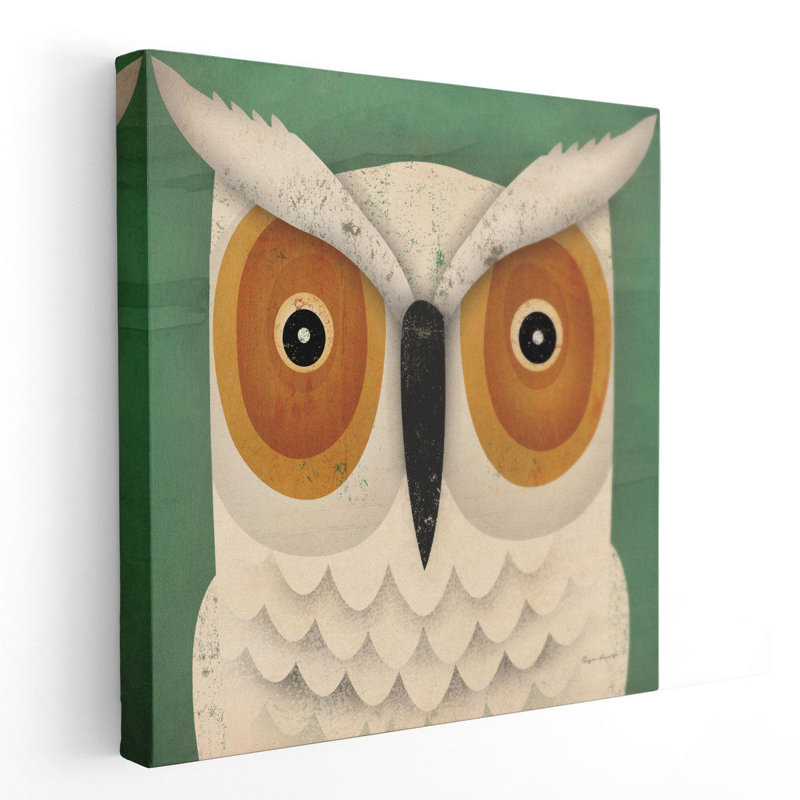White Owl - reproduction d'art sur toile, H 16 po x l 16 po