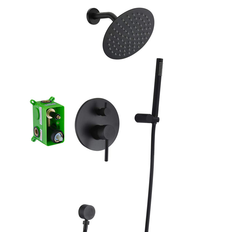 Système de robinet de douche avec douchette à main et pomme de douche à effet pluie de 8 pouces, système de douche avec valve brute en laiton et garniture Sumerain