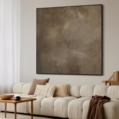 Extra Large Wall Art Fabric Print - Warm Taupe Abstract Artwork Decor for Living Room or Bedroom - "Frame Assembly Required (Unfinished Frame)"