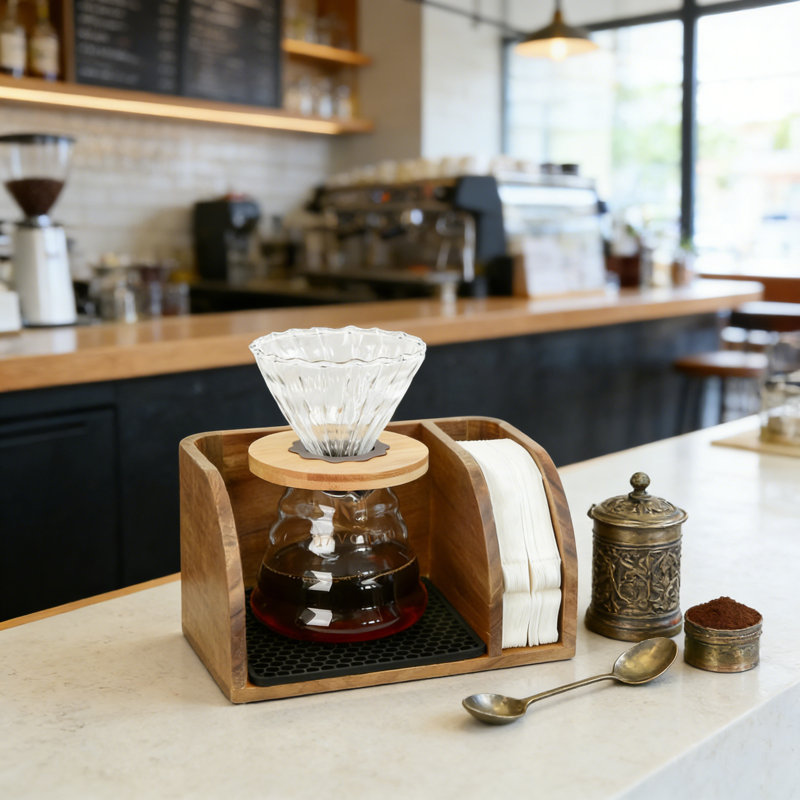 Support à café en bois d'acacia avec support résistant à la chaleur