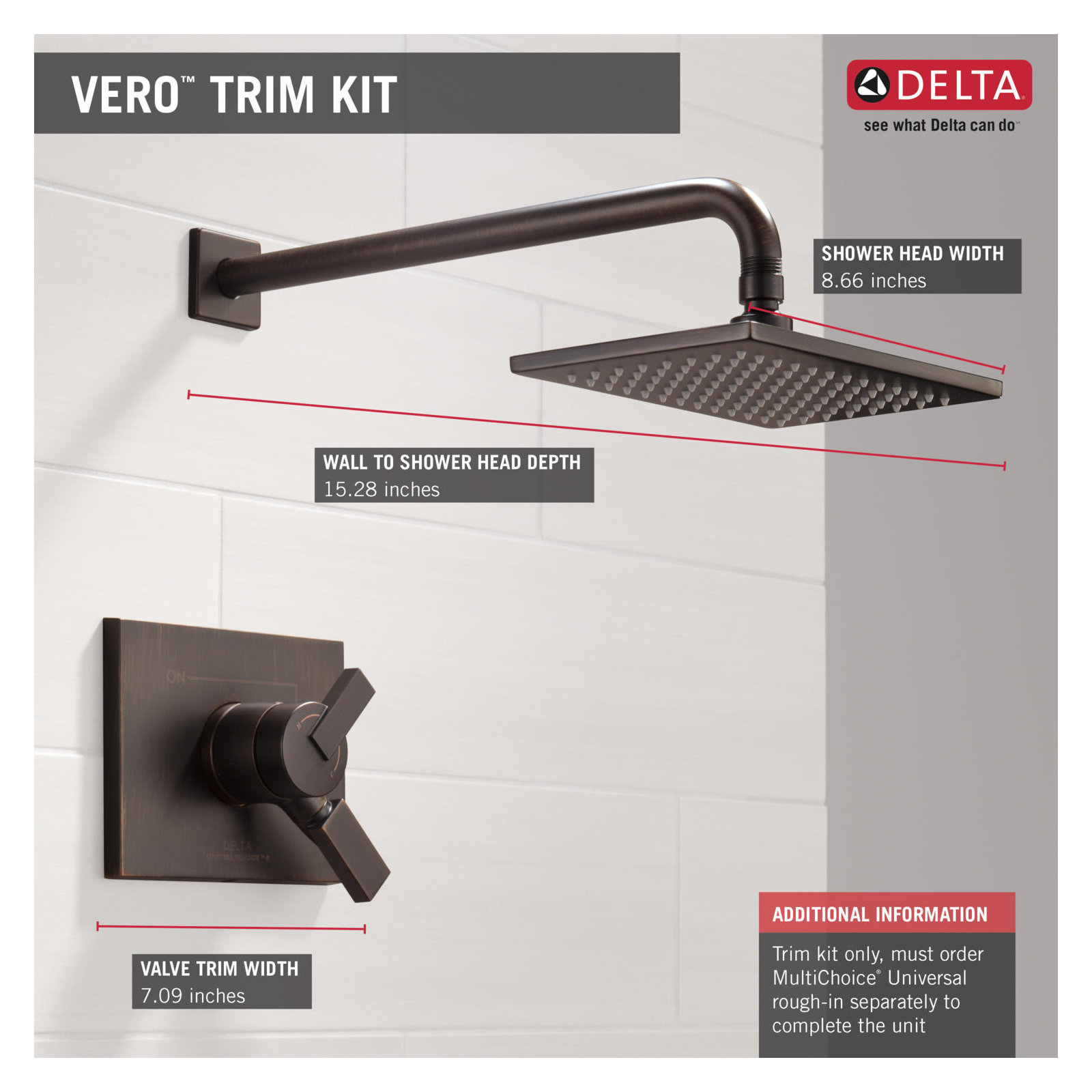 Vero 17 Series Dual-Function Shower Faucet Set, Shower Handle Trim Kit, Venetian Bronze