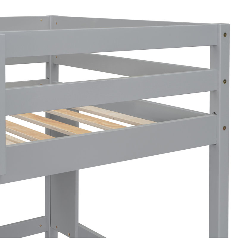 Lit mezzanine simple gris avec bureau et tablettes pratiques pour la chambre à coucher, stabilité robuste