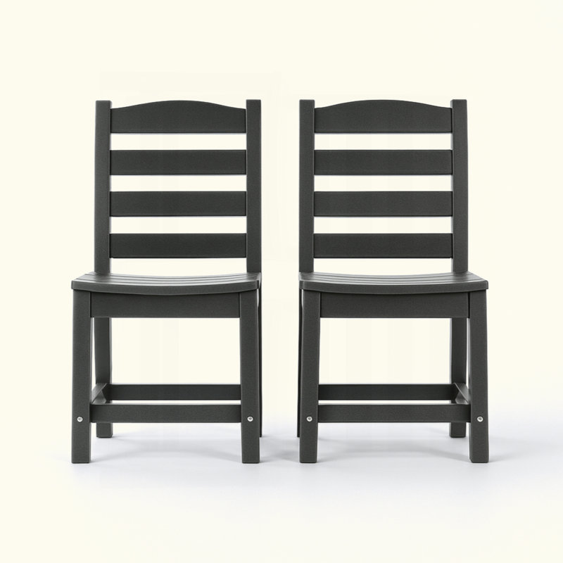 Ensemble de 2 chaises sans accoudoirs pour l'extérieur, en plastique recyclé PEHD résistant aux intempéries, Gris