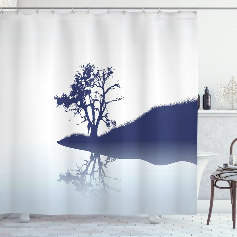 Rideau de douche simple à motif d’arbre solitaire par lac alexzandar, H 84 po x l 69 po