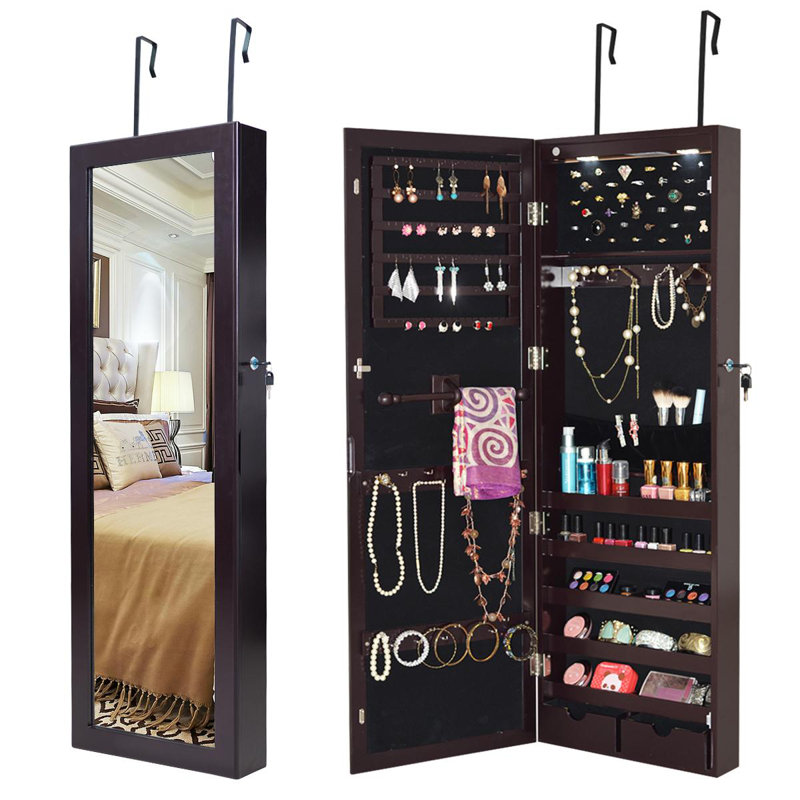 Armoire à bijoux avec miroir à suspendre, Brun foncé