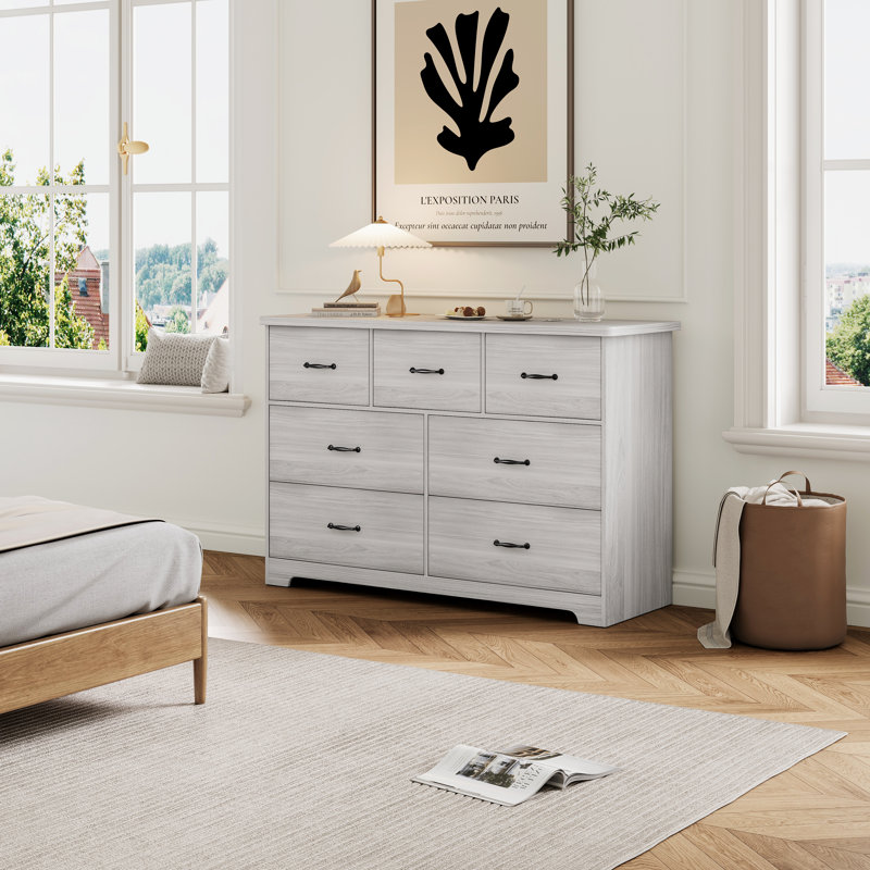 Commode à 7 tiroirs Rotan, Gris