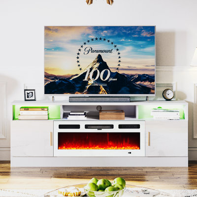 70" Fireplace TV Stand for TVs Up to 80", LED Light Entertainment Center with 36" Fireplace, Storage Cabinet, Media Console Table for Living Room
