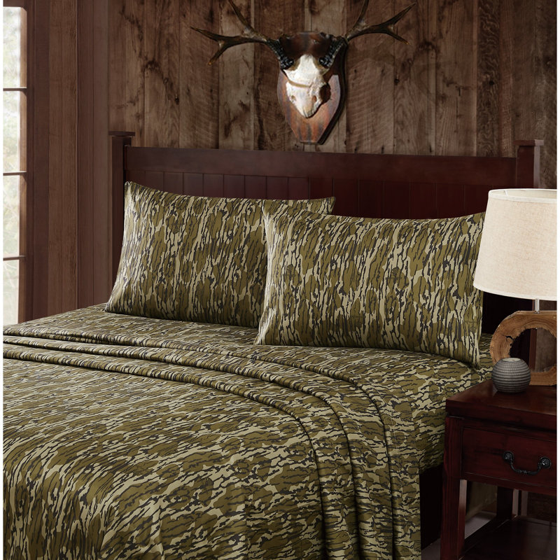 Ensemble de draps en microfibre Mossy Oak, Ensemble de draps pour très grand lit avec 2 taie