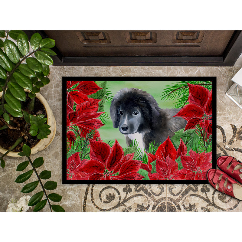 Tapis de porte d’extérieur anti-dérapant à terre-chiot poinsettas, Rectangle 1 pi 6 po x 2 pi 3 po