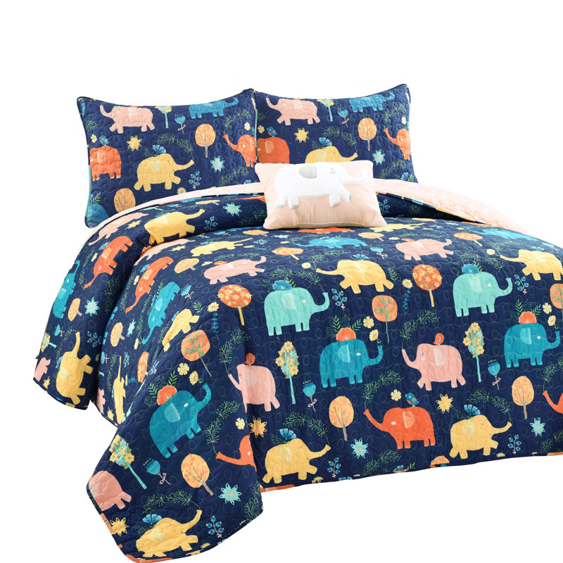 Ensemble de courtepointe réversible en microfibre 3 pièces Ashleah, Courtepointe simple + 1 taie décorative pour gran