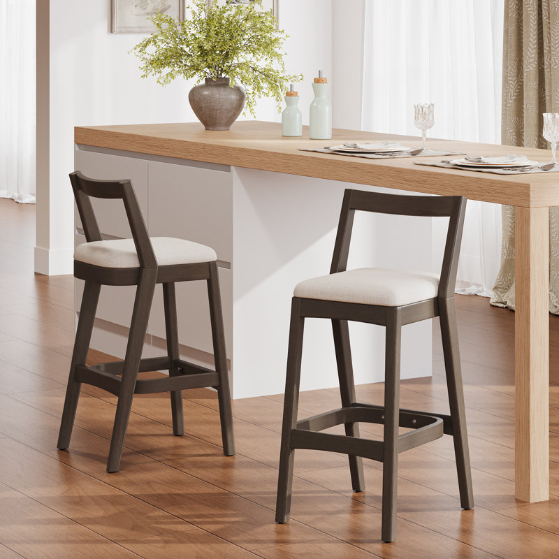 Jasper Indoor Rubberwood Barstool, Dark Brown Finished And Beige Upholstery, Set Of 2, Dark Walnut