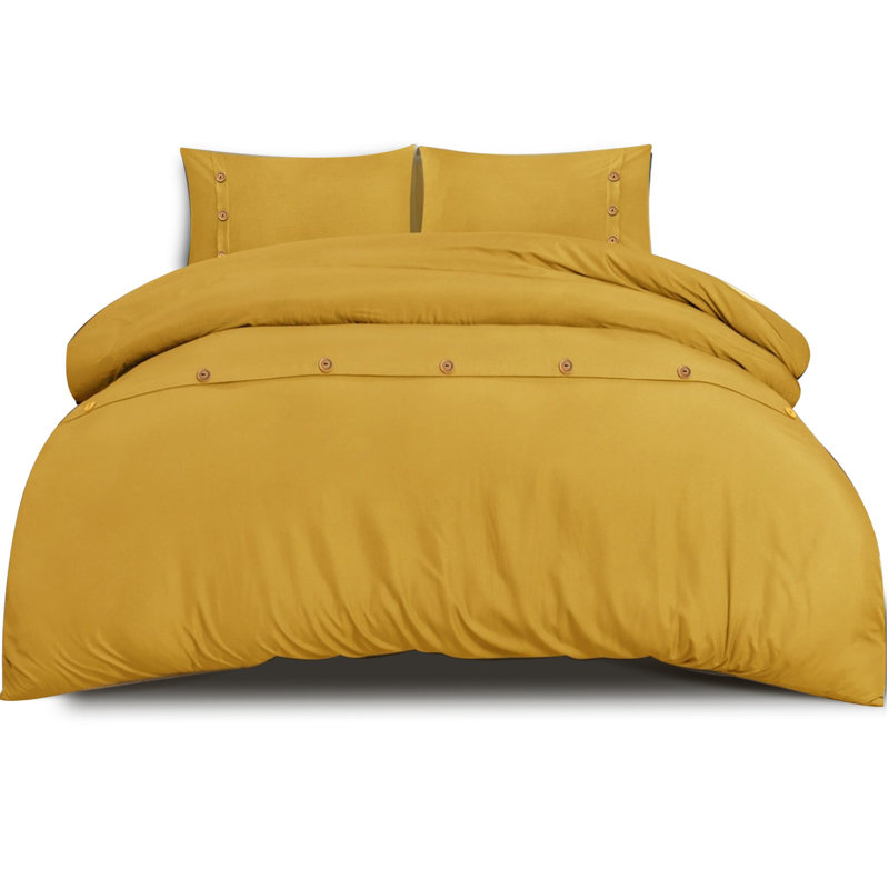 Jeanean Microfiber Solid Colour Duvet Cover with Pillowcases Included, Double, Ochre