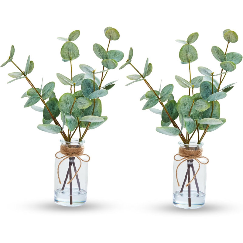 13 "tiges d'eucalyptus artificiel 13" dans un vase (paquet de 2), faux eucalyptus avec feuilles vertes double face, Vert