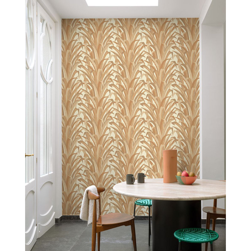 Papier peint feuilles de palmier tropical, Terra Cotta