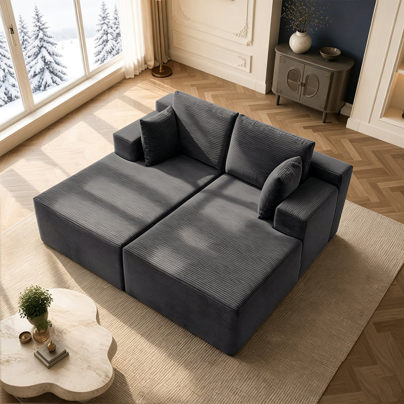 Canapé-lit modulaire en velours côtelé moderne, canapé modulaire en mousse à compression à siège profond, canapé-lit convertible, aucun assemblage requis