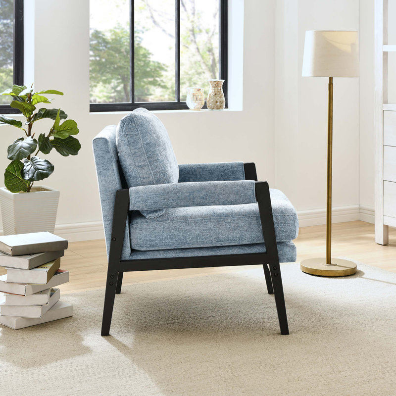 Mid-Century Modern Chenille Upholstered Accent Armchair, Blue