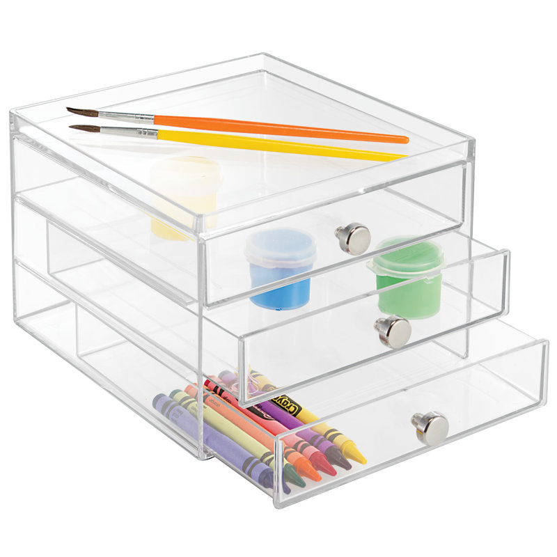 Clear Plastic 3-Drawer Slim Desk Organizer with Chrome Knobs