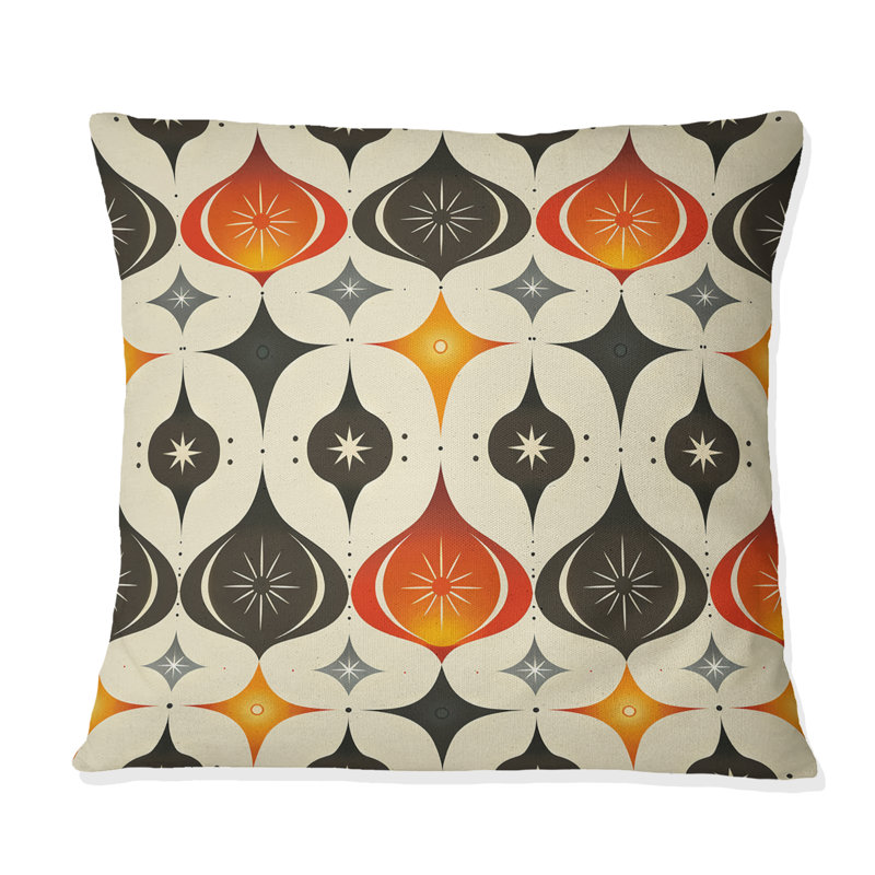 Coussin Orange Quatrefoil Elegance II - Mid-Century, H 16 po x l 16 po