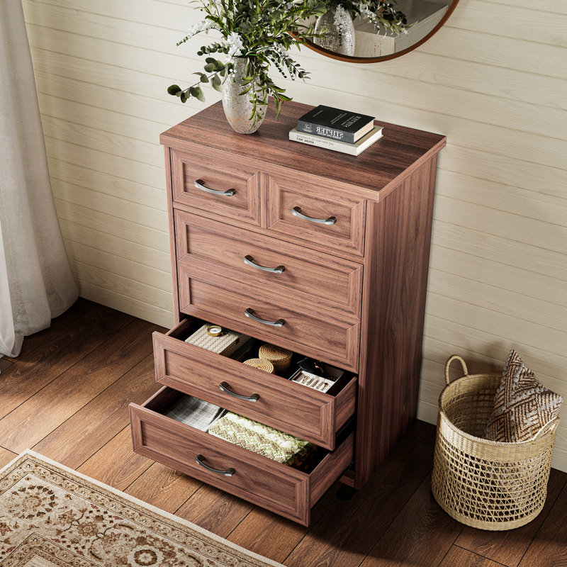 Vertical Dresser With 6 Wooden Drawers & Farmhouse And Classic Charm, Brown