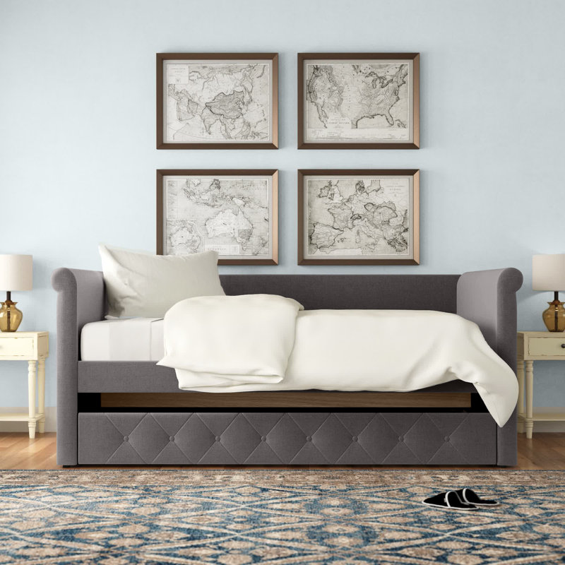 Lit de jour avec couchette Samitha, Velours gris foncé, Grand