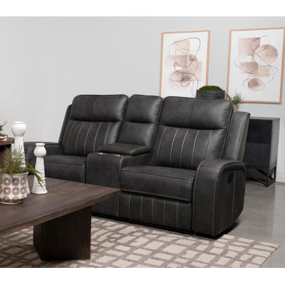 Upholstered Track Arm Motion Loveseat Grey
