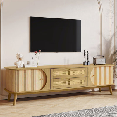 Rattan TV Stand for TVs up to 75 inches, Modern Farmhouse Style Media Console with Solid Wood Legs for Living Room Entertainment by Latitude Run